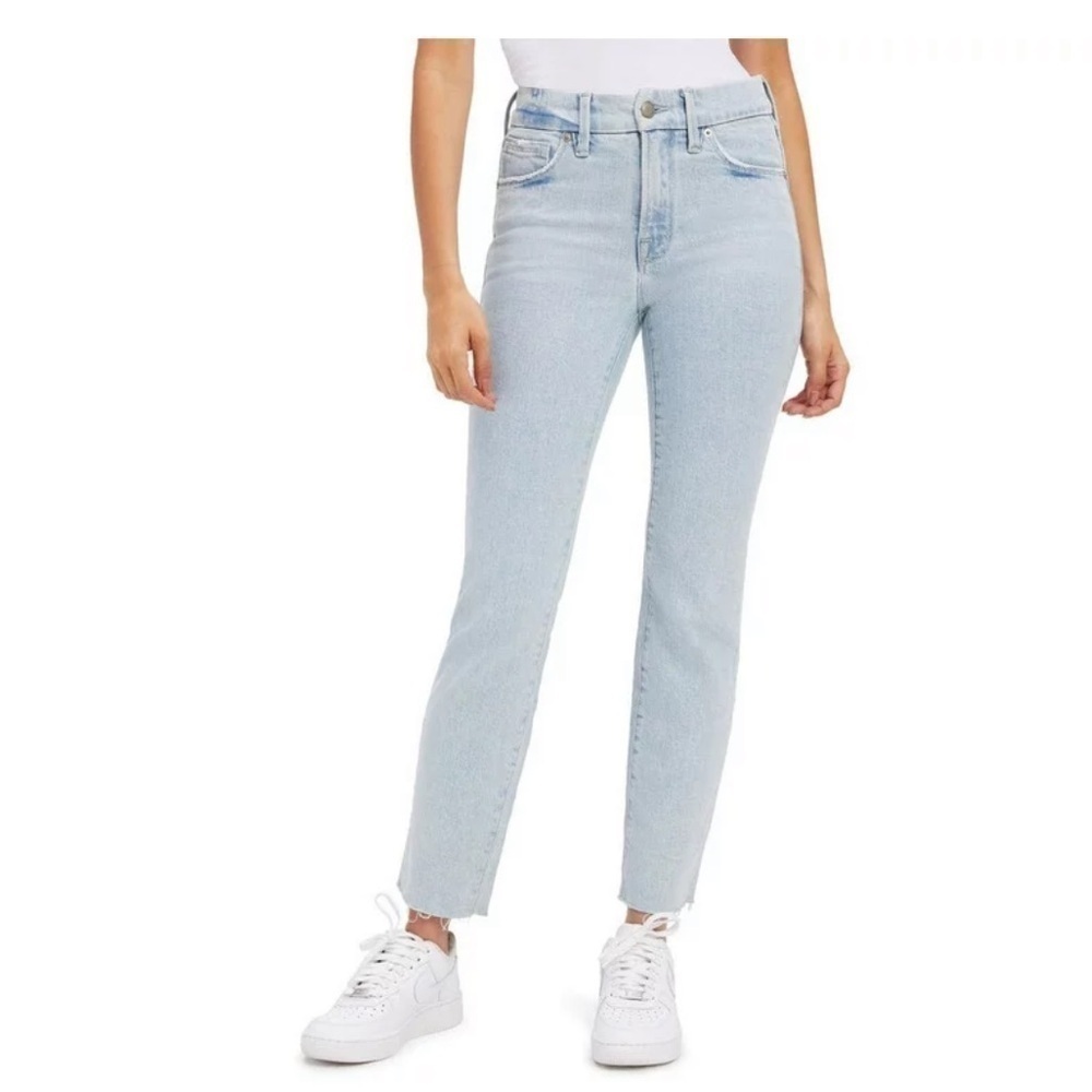 Good American INDIGO145 Women's Good Legs Raw Hem Cigarette Jeans